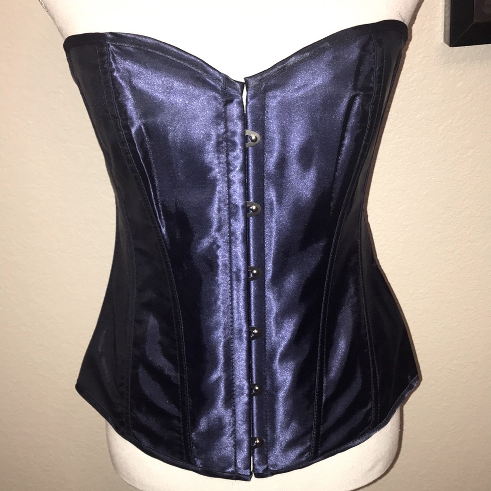 Shiny Blue Corset Bustier Lingerie Intimates Plus Size 2X